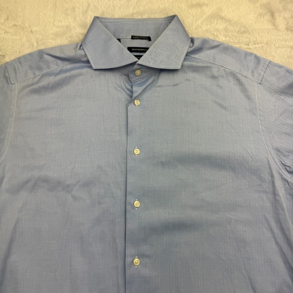 Suitsupply Dress Shirt Mens 16.5 Blue Cotton Two Ply Rounded Cuff Button Down - Picture 2 of 8
